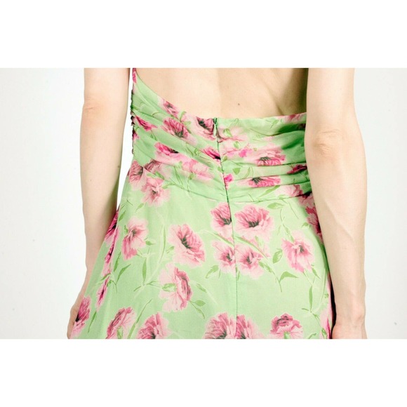 Vintage 90s Robbie Bee Dress Silk Chiffon Halter Colorful Floral Party Dress - Picture 6 of 7